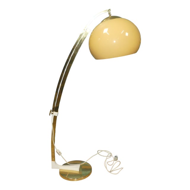 Space Age Adjustable Arc Floor Lamp in Gold Chrome Plating with Acrylic Glass Shade from Sölken Leuchten, 1970s For Sale