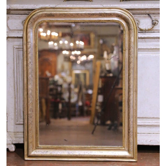 Late 19th Century 19th Century French Louis Philippe Silver Leaf Wall Mirror With Engraved X Decor For Sale - Image 5 of 6