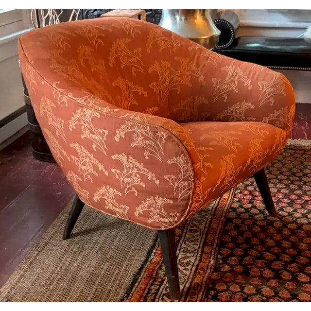Mid 20th Century Mid Century Barrel Club Chair With Original Damask Upholstery For Sale - Image 5 of 7