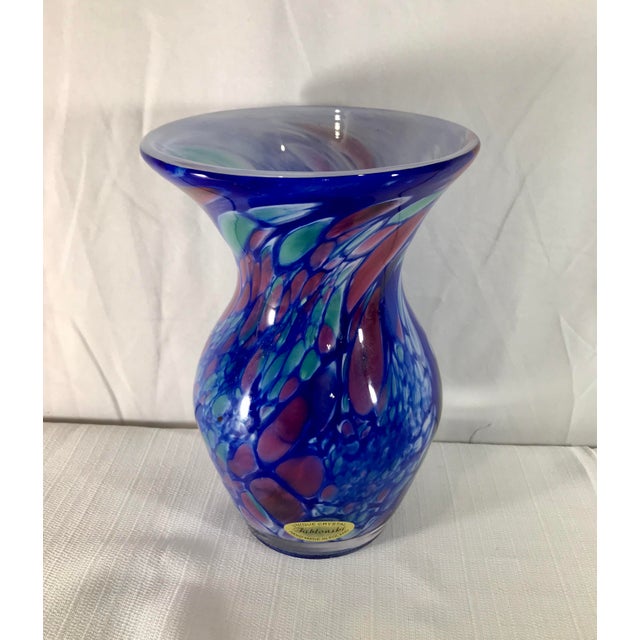 Vintage Adam Jablonski Hand Blown Multicolored Cased Crystal Glass Vase