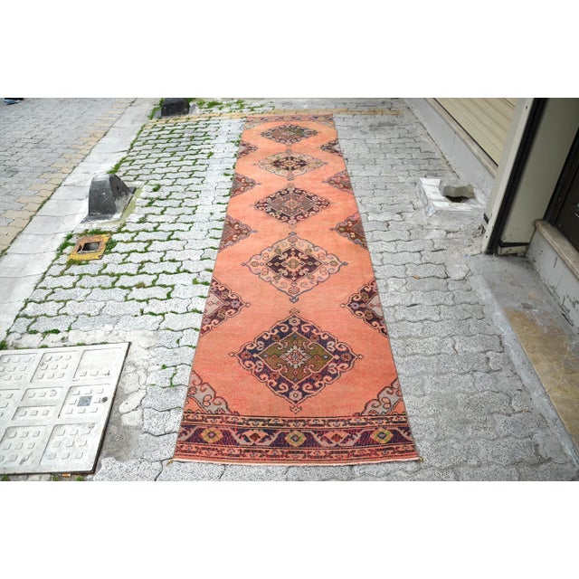 1960s Orange Pastel Anatolian Handmade Runner Carpet For Sale - Image 11 of 11