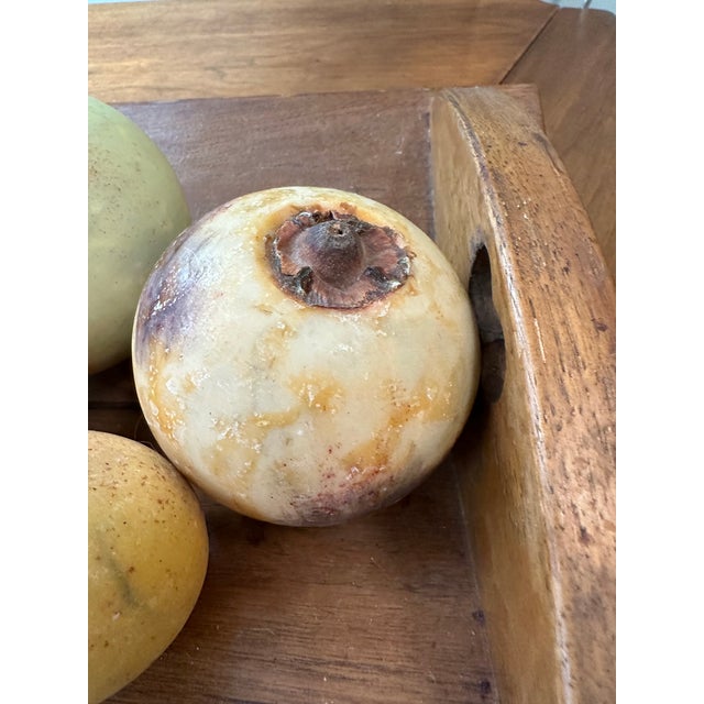 1960s Vintage Wooden Tray With 8 Pieces Italian Alabaster Fruit For Sale - Image 5 of 14
