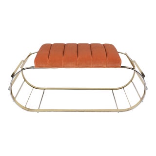 Brass Mid-Century Tufted Channel Bench For Sale