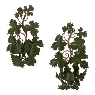 Mid 20th Century Metal Tole Grape Leaves and Grapes Candle Sconces - a Pair For Sale