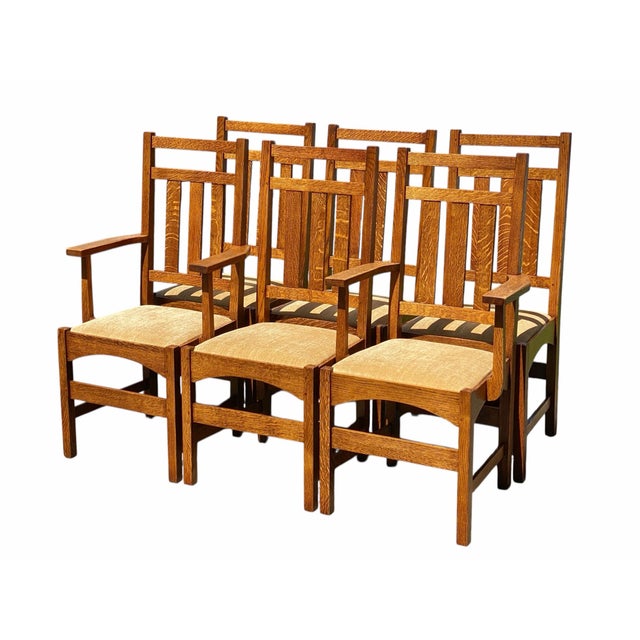 Arts & Crafts Set of 6 Arts & Crafts / Mission Oak Dining Chairs Stickley Harvey Ellis Style For Sale - Image 3 of 12