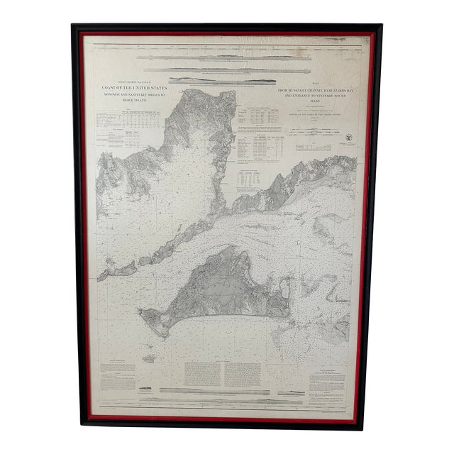 Map of Martha's Vineyard, Nantucket and Block Island Antique Coast Survey Framed For Sale