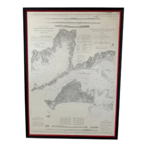 Map of Martha's Vineyard, Nantucket and Block Island Antique Coast Survey Framed