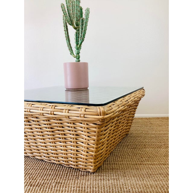 Tan Vintage 1980s Woven Rattan / Reed Square Coffee Table McGuire Style For Sale - Image 8 of 11