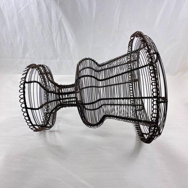 Antique French Pedestal Urn Hand Made Black Twisted Wire Basket, Late 19th C. For Sale - Image 4 of 9