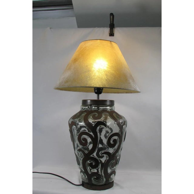Table Lamp in Wrought Iron and Blown Glass, 1980s For Sale - Image 6 of 12