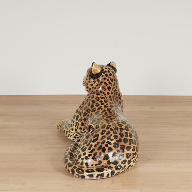 Mid-Century Modern Vintage Italian Glazed Terra Cotta Leopard Sculpture For Sale - Image 3 of 12