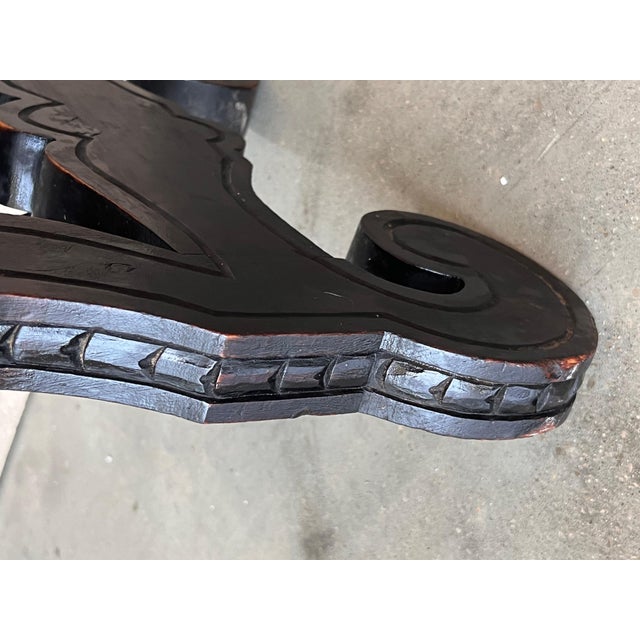 Wood 19th Century Ebonized Baroque Spanish Side Table with Lyre Legs For Sale - Image 7 of 18