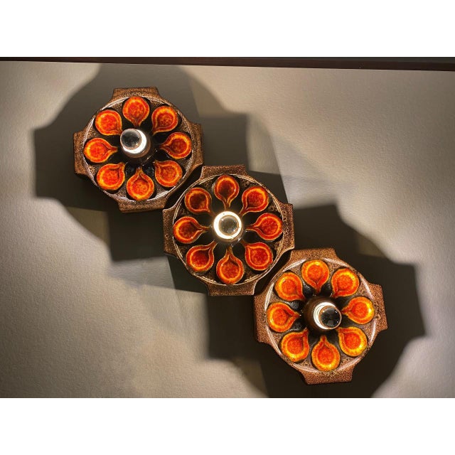 Mid-Century Fat Lava German Ceramic Wall Lamps, 1960s, Set of 3 For Sale - Image 9 of 14