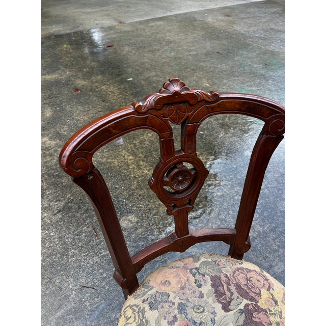 Antique Pair of Wooden Carved Accent Chairs With Central Medallion Detail For Sale - Image 11 of 12