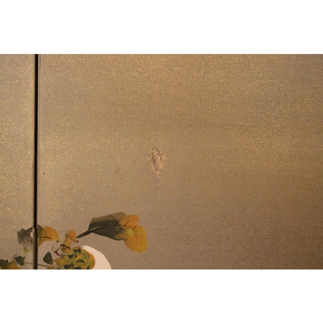 "Sparrows and Persimmon", Showa Era Japanese Yamato-E Style Byobu Screen For Sale - Image 14 of 18