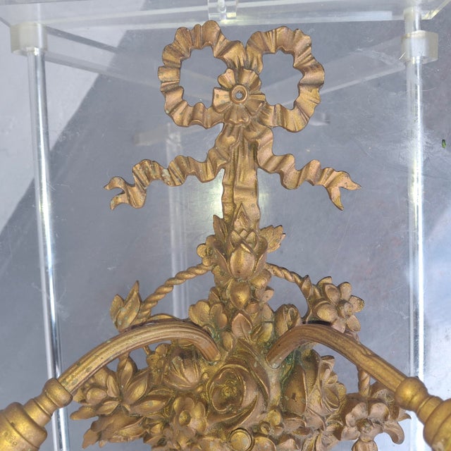 Metal 19thc XL French Louis XVI Bronze 2 Light Floral Basket Wall Sconce For Sale - Image 7 of 18