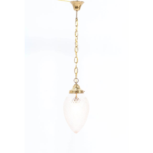 French Art Nouveau Brass Hall Light or Pendant with Beveled Glass, 1915 For Sale - Image 5 of 12