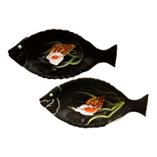 Mid 20th Century Henriot Quimper Guy Trévoux Fish Dishes, a Pair For Sale