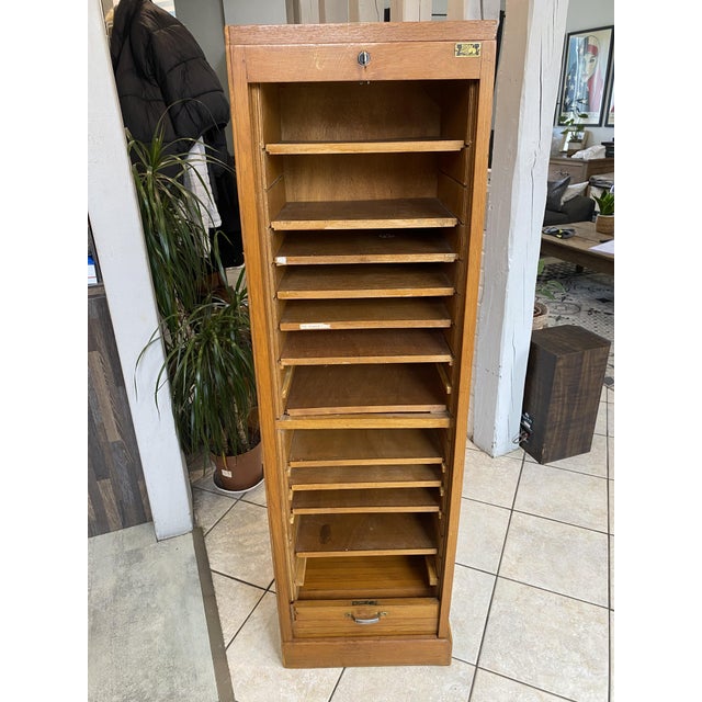 Oak Roll-Top Filing Cabinet, 1950s For Sale - Image 13 of 18