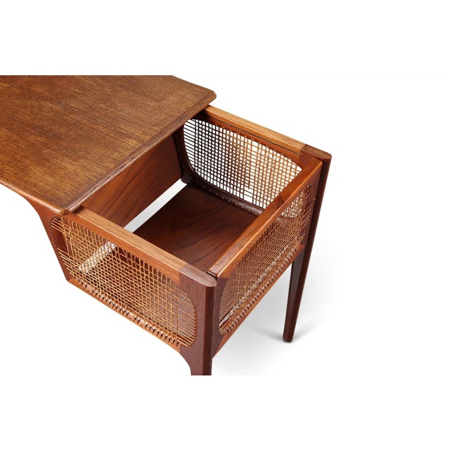 Mid-Century Modern Danish Modern Teak + Cane Coffee / Sewing Table With Storage For Sale - Image 3 of 5