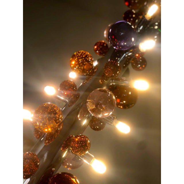 Contemporary “CACTUS” MULTICOLOUR Sputnik chandelier. Modern chromed spiral sputnik with multicolors Murano glass balls....