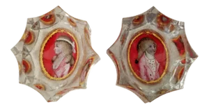18th Century Cut Glass Reverse Painted Portrait Master Salt Cellars
