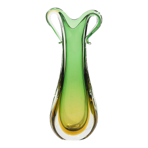Mid-Century Modernist Hand-Blown Murano Sommerso Glass in Emerald & Amber Hues