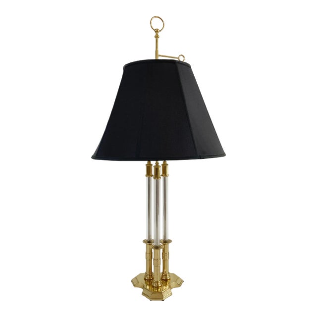 Vintage Chapman Three Pillar Brass and Lucite Table Lamp For Sale