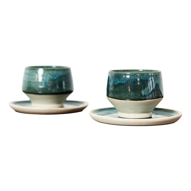 Ceramic Cups and Saucers from Holicska Szilvia, 2010s, Set of 4 For Sale
