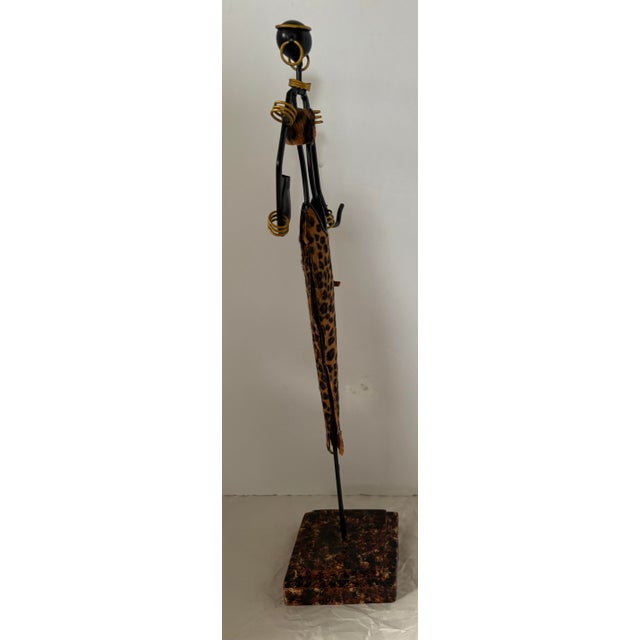 Late 20th Century Vintage African Inspired Metal Female Sculpture With Leopard Print, Handcrafted Global Eclectic Figurine, 18.5 For Sale - Image 5 of 11