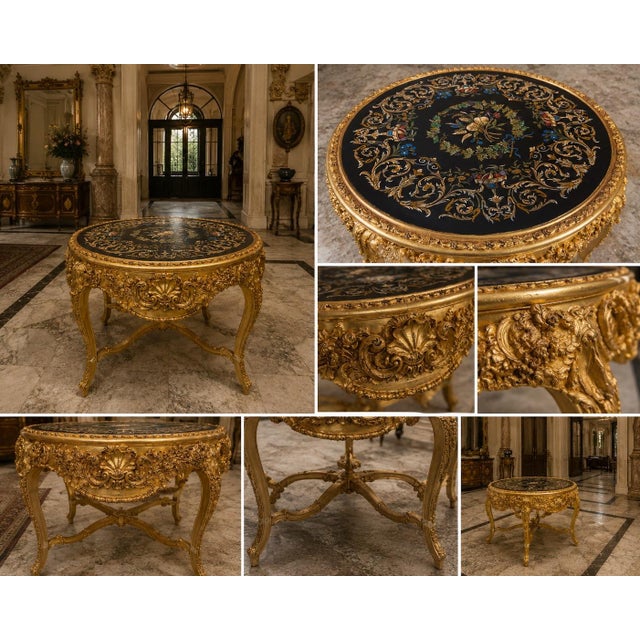 1980s Italian Artisan Baroque Gold Beech Floral Center Table For Sale - Image 9 of 18