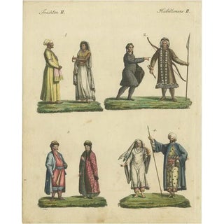 Bertuch, Illustration of Asians from East India, Siberia, Kalmyk and Arabia, 1801, Hand-Colored Print For Sale
