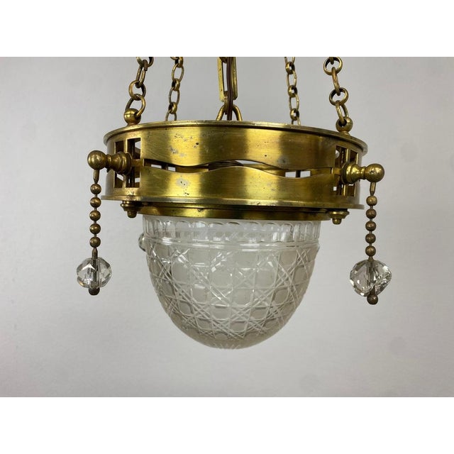Vienna Secession Brass Hanging Lamp attributed Kolo Moser, 1890s For Sale - Image 3 of 11
