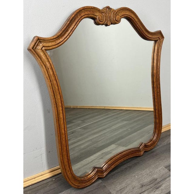 Brown French Wall Mirror with Ornate Carved Oak Frame For Sale - Image 8 of 8