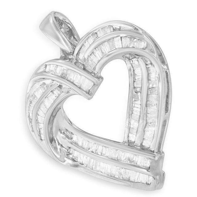 Haus of Brilliance Sterling Silver 7/8 cttw Baguette Diamond Heart Pendant Necklace (I-J, I2-I3) For Sale - Image 4 of 6