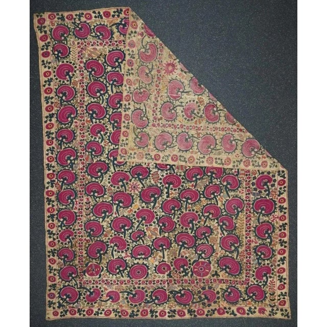 Late 19th Century Antique Uzbekistan Suzani Rug 6'2'' x 7'11'' For Sale - Image 5 of 12