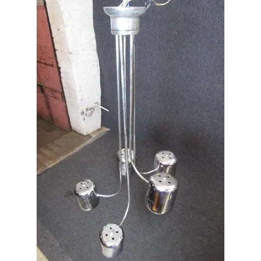 Mid-Century Hanging Chrome Metal Lamp For Sale - Image 4 of 9
