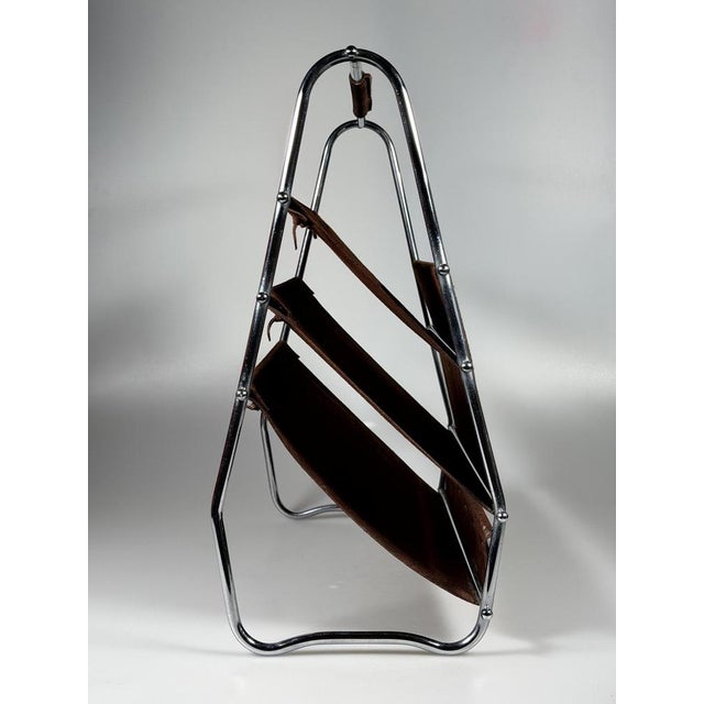 Mid-Century Modern Mid-Century Magazine Stand in Metal and Leather, 1960s-1970s For Sale - Image 3 of 18