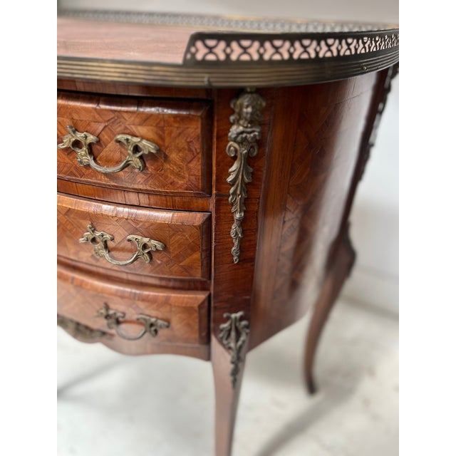Louis XV Style Marquetry Half-Moon Commode with Cube Base, 1900s For Sale - Image 3 of 11