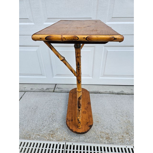 Burnt Bamboo and Wood Side Table For Sale - Image 9 of 17