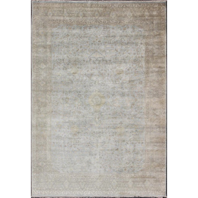 Large Floral Tabriz With Floral Design in Lt. Blue by Keivan Woven Arts For Sale - Image 11 of 11