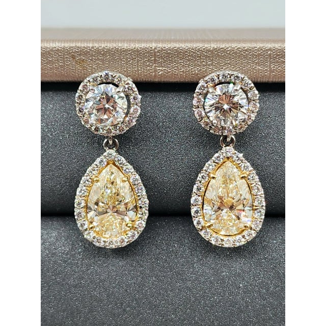 3.02 Ct Natural Yellow & Diamond Dangle Earrings - 2 Pieces For Sale In Chicago - Image 6 of 8