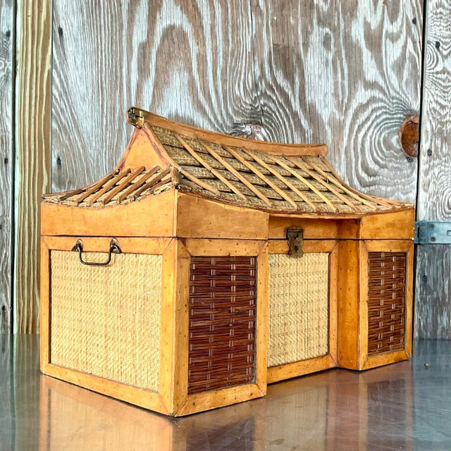 Camel Vintage Boho Pagoda Trunk For Sale - Image 8 of 9