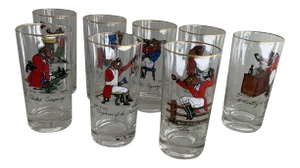 Vintage Ned King for Carwin Gilt-Rimmed Humorous Equestrian Highball Glasses - Set of 8