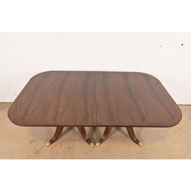Drexel Heritage Georgian Banded Flame Mahogany Double Pedestal Extension Dining Table, Newly Refinished For Sale - Image 10 of 14
