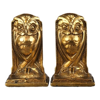 Circa 1920s Art Deco Solid Bronze Owl Bookends - Set of 2 For Sale