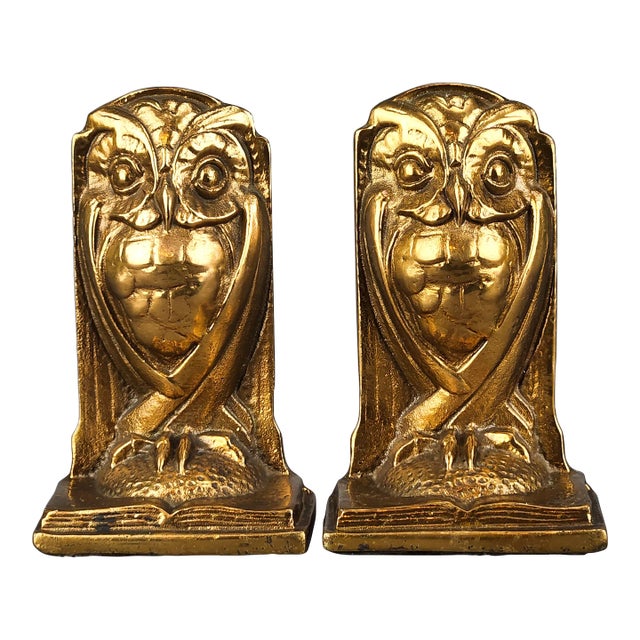 Circa 1920s Art Deco Solid Bronze Owl Bookends - Set of 2 For Sale
