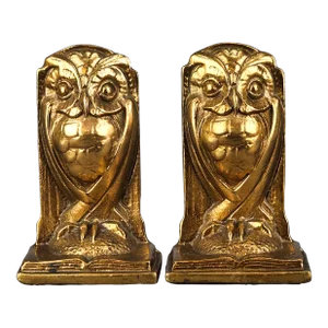 Circa 1920s Art Deco Solid Bronze Owl Bookends - Set of 2