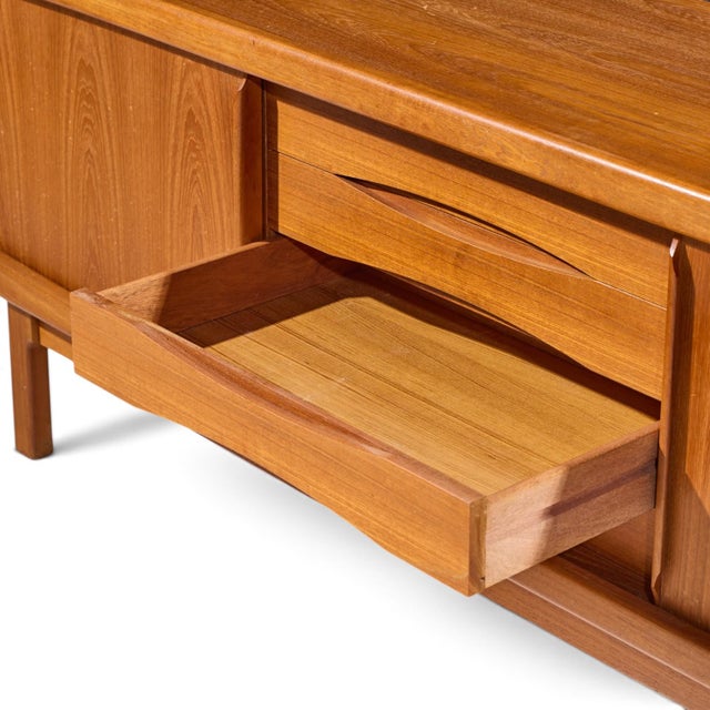 Wood Hp Hansen Mid Century Danish Teak Sliding Door Credenza For Sale - Image 7 of 11