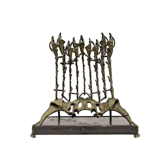 Expressionism Chaim Hendin, Rare Welded Menorah Judaica Jewish Brutalist Candelabra Sculpture Chaim Hendin For Sale - Image 3 of 3